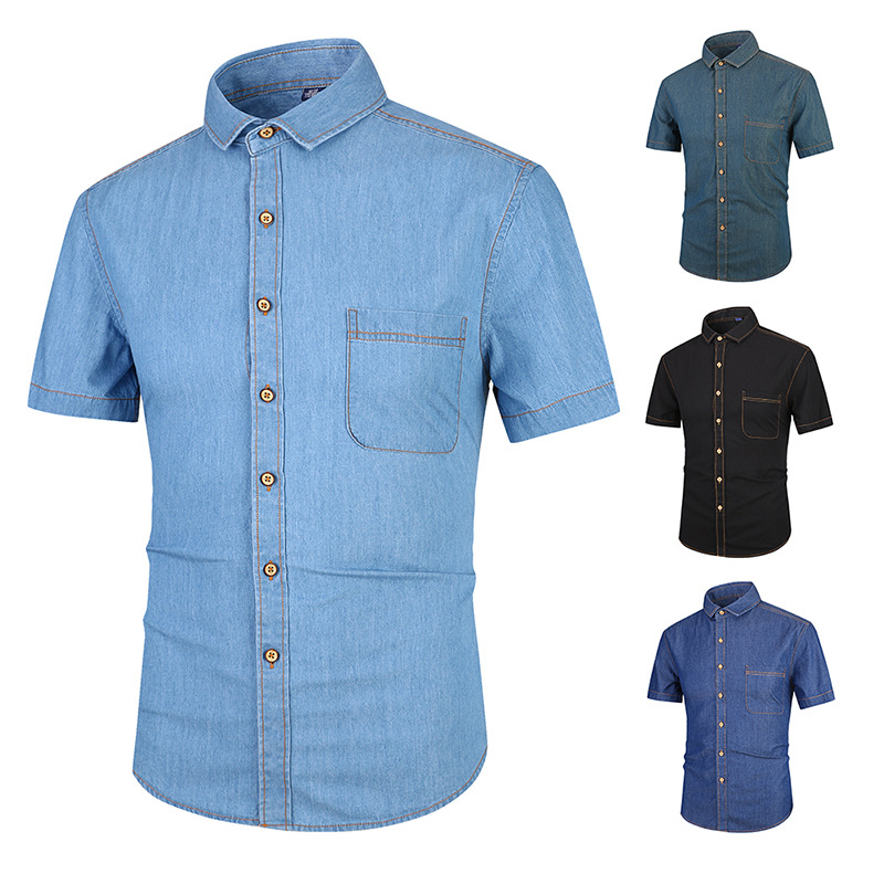 

Summer Newest Short-sleeved Cotton Denim Men' Shirt Slim Casual Style Shirt Camisa Masculina Men Short Sleeve