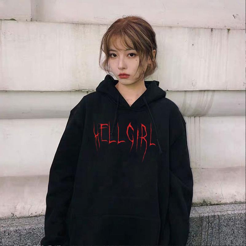 

HELL GIRL new female goth casual hoodie hip hop loose Ulzzang Letter print ropa mujer rosa hoodies long hoodie' women ropa niña