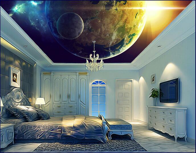 

3d ceiling murals wallpaper custom photo mural Cosmic planet glare painting bedroom home decor 3d wall murals wallpaper for walls 3 d, Non-woven