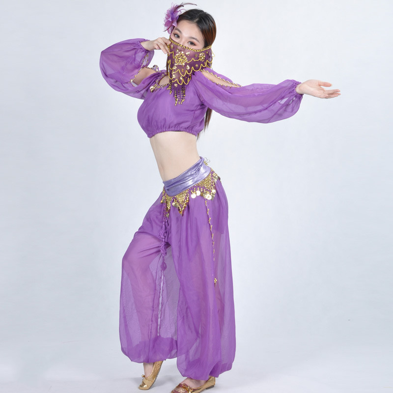 

Women lady Belly Dance Costume Egyption Bollywood Costume adult Dance 3pcs Set Lantern long sleeve+bloomers+face veil, Black