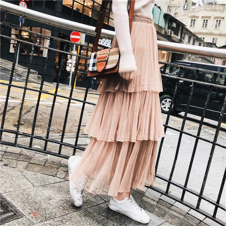 

Casual Women Skirt Beach Ladies Skirts Solid Skirt, Beige
