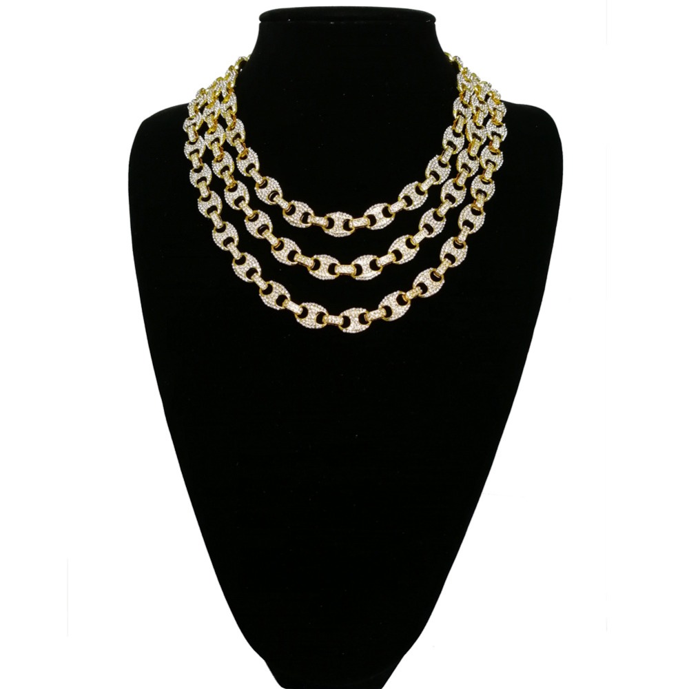 

Hip Hop 12mm Gold Silver Color Plated Iced Out Puff Marine Anchpr Chain Link Bling Necklace for Men