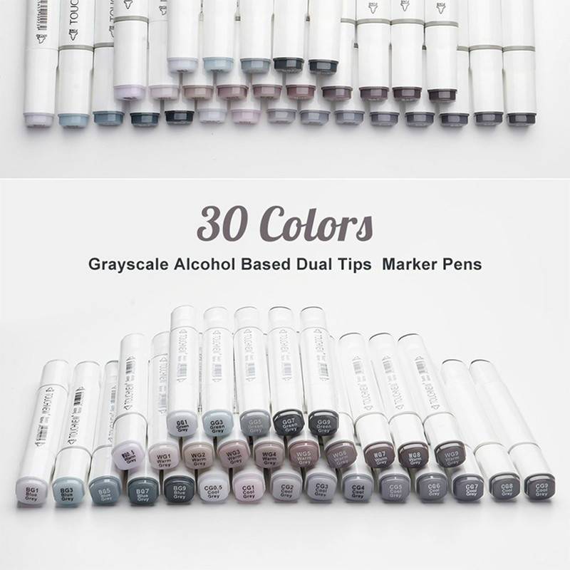 

TouchNew Art Marker Double-Ended Alcohol Based Ink Neutral Gray Color Sketch Gray Tones