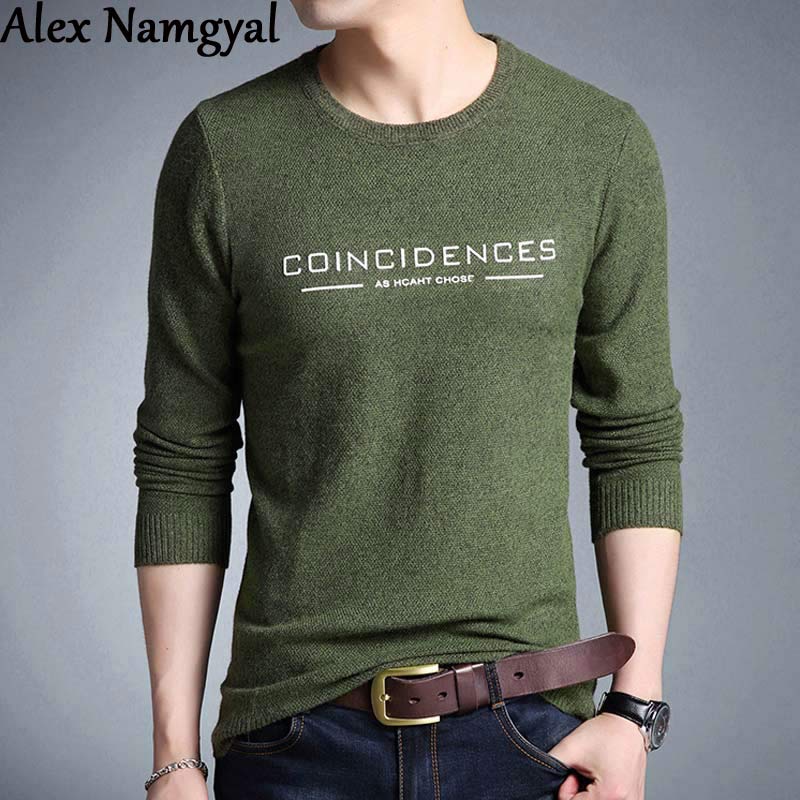 

2018 New Autumn Winter Men'S Cashmere Sweater Men'S O Neck Slim Fit Brand Letter Printed Casual Sweaters And Pullovers HJK43, Green
