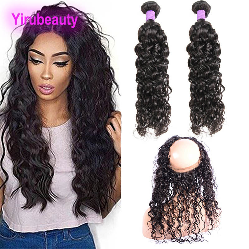 

Brazilian Raw Human Hair Water Wave 2 Bundles With 360 Lace Frontal Baby Hair Bundles With Frontal Closure 3 Pieces/lot Virgin Hair, Natural color