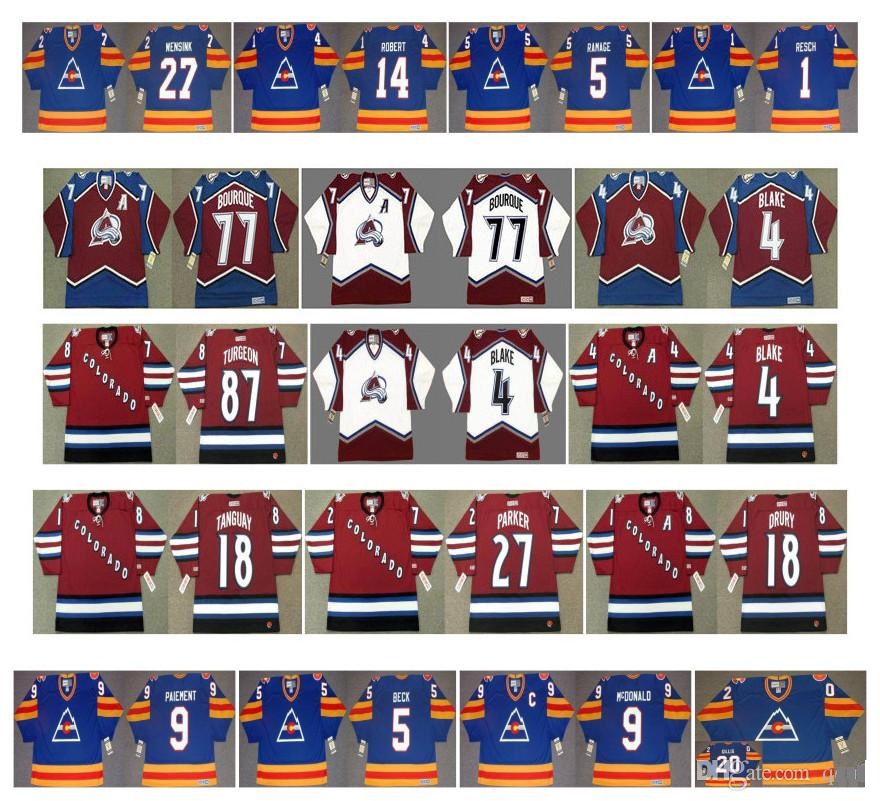 

Vintage Colorado Avalanche Jerseys 77 Ray Bourque 4 ROB BLAKE 87 PIERRE TURGEON 18 Alex Tanguay 27 Alex Tanguay 18 CHRIS DRURY Retro Hockey, Colour 3