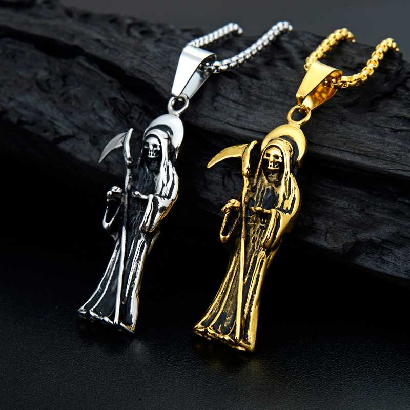 

Chains Valily Men's Vintage Skull Pendant Necklace Stainless Steel Gold Color Skeleton Chain Necklaces Jewelry