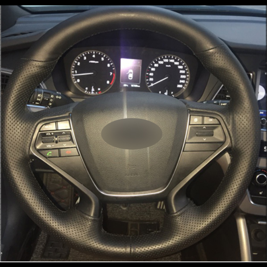 

Black Natural Leather Car Steering Wheel Cover for Hyundai Sonata 9 2015 2016 2017 (4-Spoke
