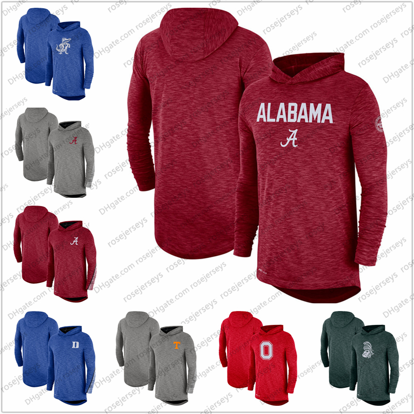 

Men's NCAA Alabama Crimson Tide 2019 Sideline Long Sleeve Hooded Performance Top Heather Gray Red Size S-3XL, Blue;black