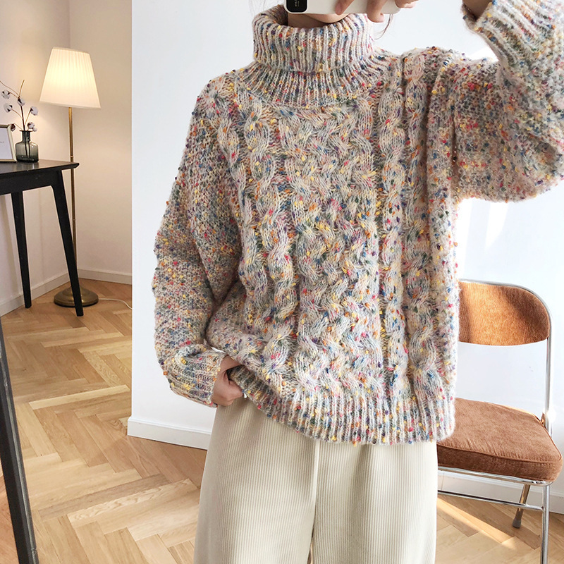 

Spring And Turtleneck Colorful Knitted Women Oversize Sweater Kintting Pullovers Tricot Pull Femme, Beige