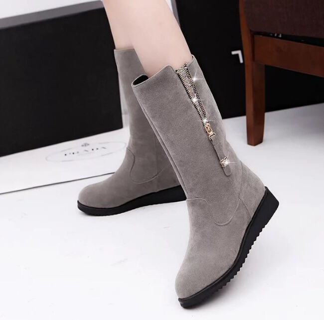 

Autumn and winter new Europe and the United States foreign trade large size ladies in the boots frosted side zipper flat female b, Grey