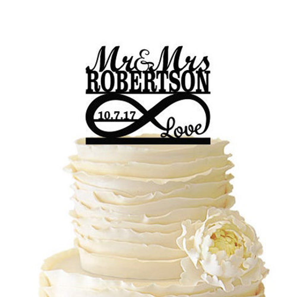 

Personalized Infinity Symbol With Love Wedding Cake Topper Custom Mr and Mrs Name and Date Wedding Anniversary Party Decor