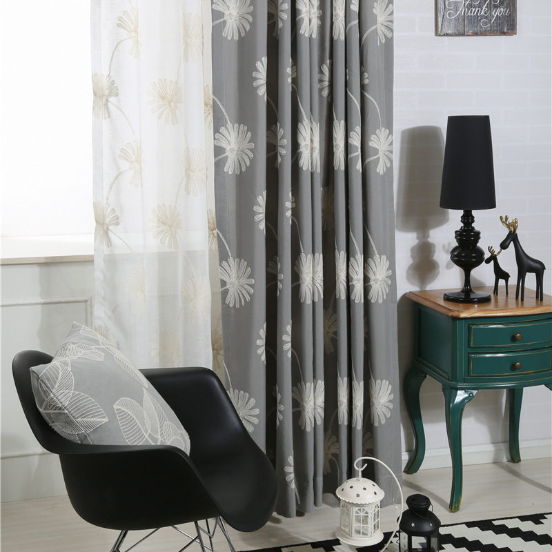 

Curtain Fabric Keqiao Spot Manufacturer Direct Selling Modern Simple Chinese White Curtain Cotton Embroidered Fabric, Gray curtain