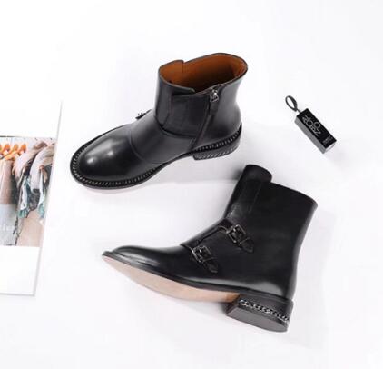 

Hot Sale-New Womens Knight Ankle Motorcycle Low Heels Shoes Black Boots, With brand logo