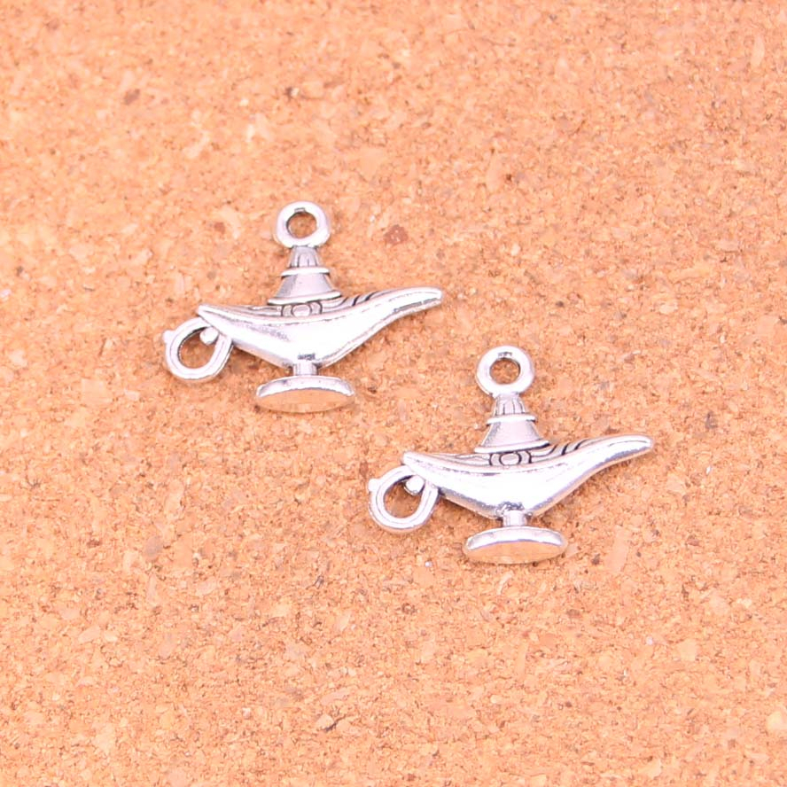 

74pcs Charms aladdin magic lamp genie Antique Silver Plated Pendants Making DIY Handmade Tibetan Silver Jewelry 22*18mm, Bronze;silver