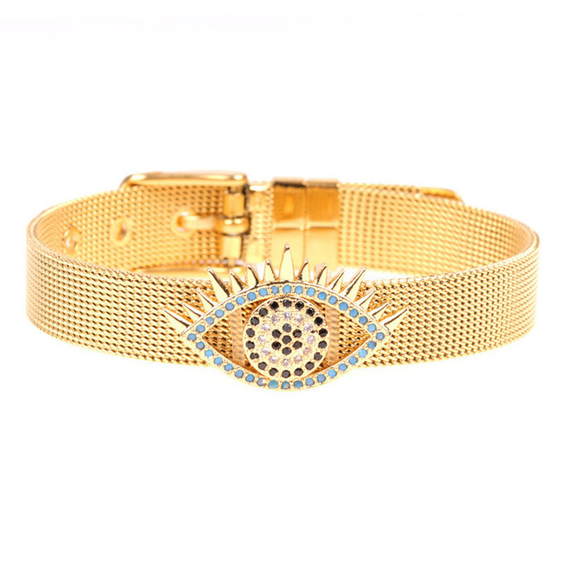 

Fashion Gold Stainless Steel Mesh Watch Belt Bracelets Women Evil Eye Charm Bracelet Bangles Jewelry Gifts Couple Lovers Belts