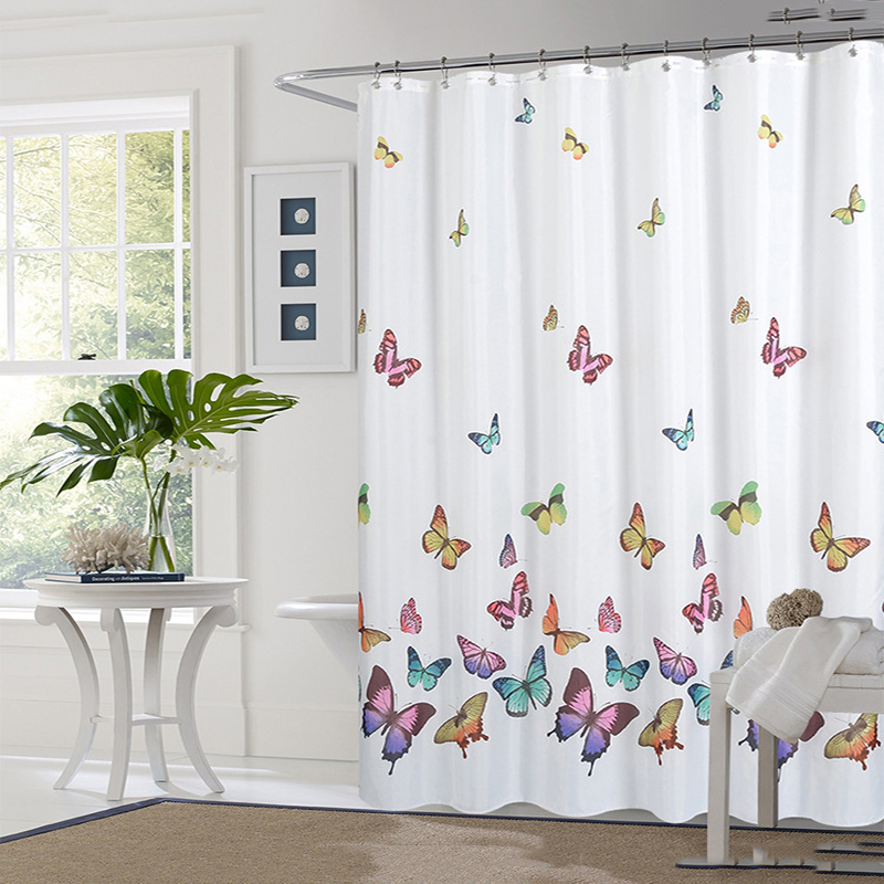 

Multicolored Butterflies Pattern Curtain Fabric Waterproof Shower Curtain Waterproof Shower