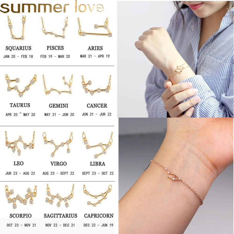 

Hot Sale 12 Constellation Crystal Charm Chain Bracelet for Women Girl Fashion Gold Silver Adjustable Anklet Bracelet Jewelry Student Gift