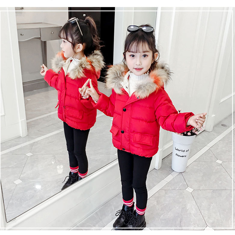 

Unisex Winter Coat Children Cute Hooded Fur Collar Coat Baby Solid Colors Windproof Jacket Toddlers Outdoor Warming Thicken Coat, Black