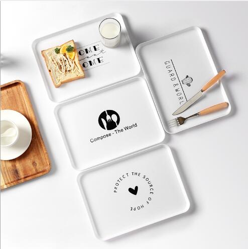 Rectangular Breakfast Trays Household dishes Plastic Creative Simple Nordic Cake Bread Fruit Tea Plate Cup and Plates-image-475674675
