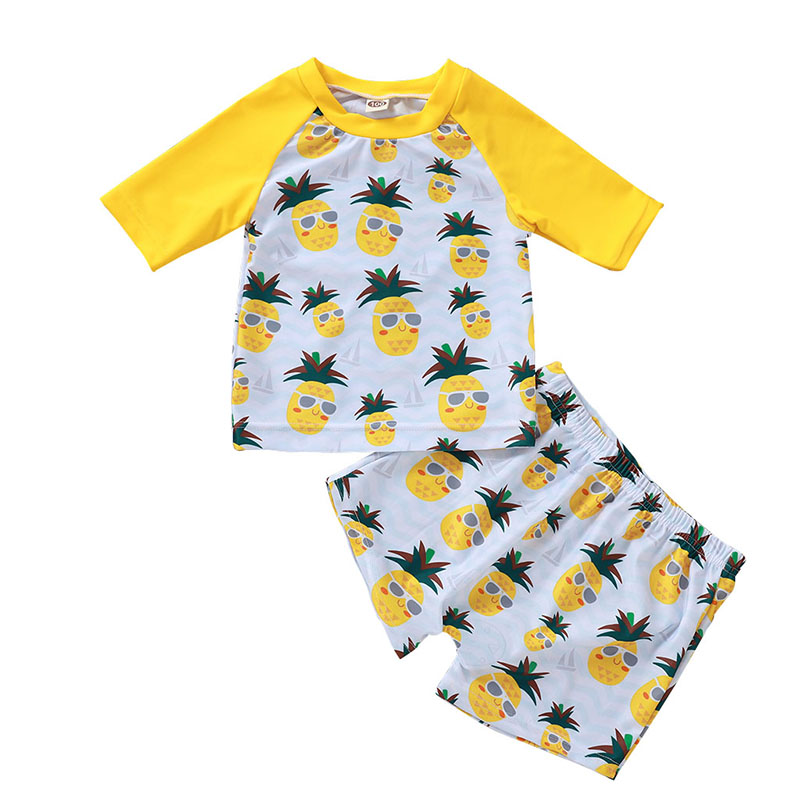 

Boys Girls Beach Pineapple Print Short Sleeve Swimwear Suit Two-piece Children O-Neck Tops and Trunk Swim Suit Kids Summer Swimming Clothes, Mixed