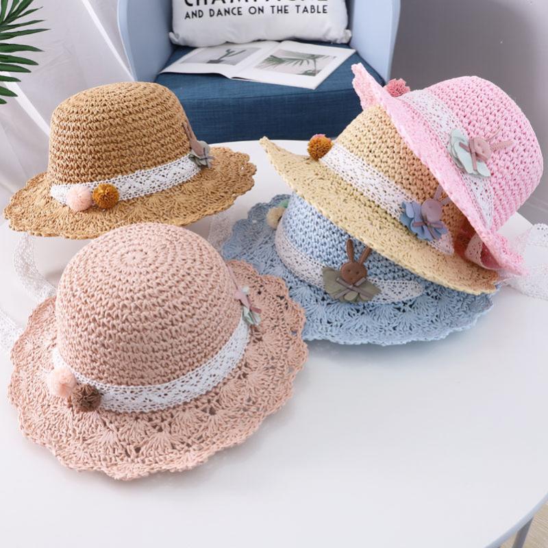 

Summer Cute Sun Hat Fruit Print Baby Girl Hat Outdoor Kids Lace Straw Bucket Children Cotton Beach Caps Beanie 1-3Years, White