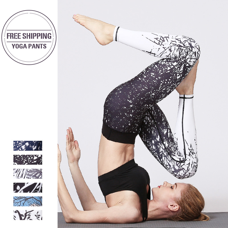 

Yoga Leggings Pants Quick Dry Fitness High waist Slim Training Gym Sports Tights Running Jogging Tummy Control Print Trousers, Hk65-1