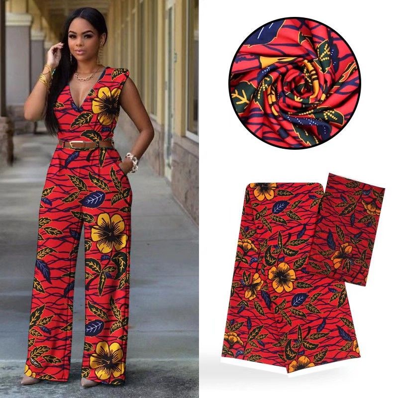 4Yards Magnifique fond rouge motif imprimé africain tissu en dentelle de soie audel.modell et 2Yards foulard en mousseline de soie pour la robe V