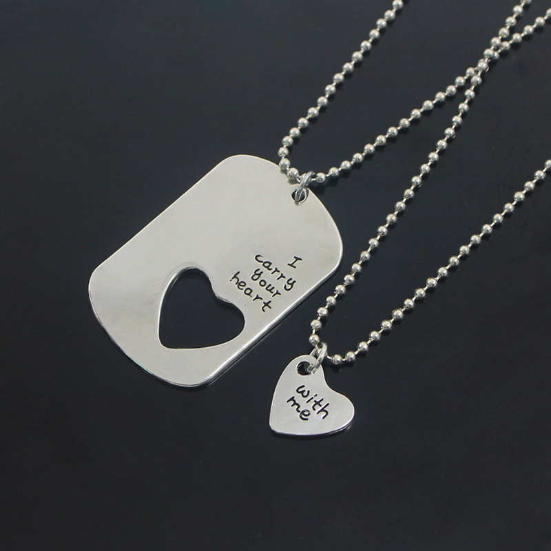 

Couple Necklace Letter "I Carry Your Heart With Me" Heart Hollow Geometry Choker Necklace Jewelry Gift For Women Girl Lover