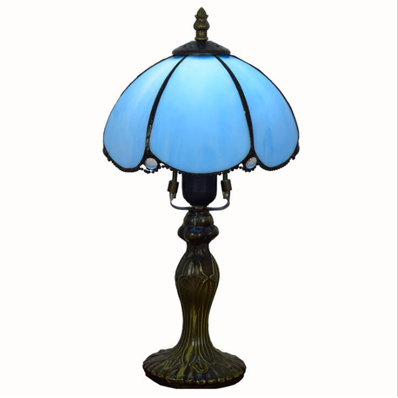 

Mediterranean Creative Tiffany table light Pastoral Village Retro Blue desk lamp high quality LED Art home decorative table lamp