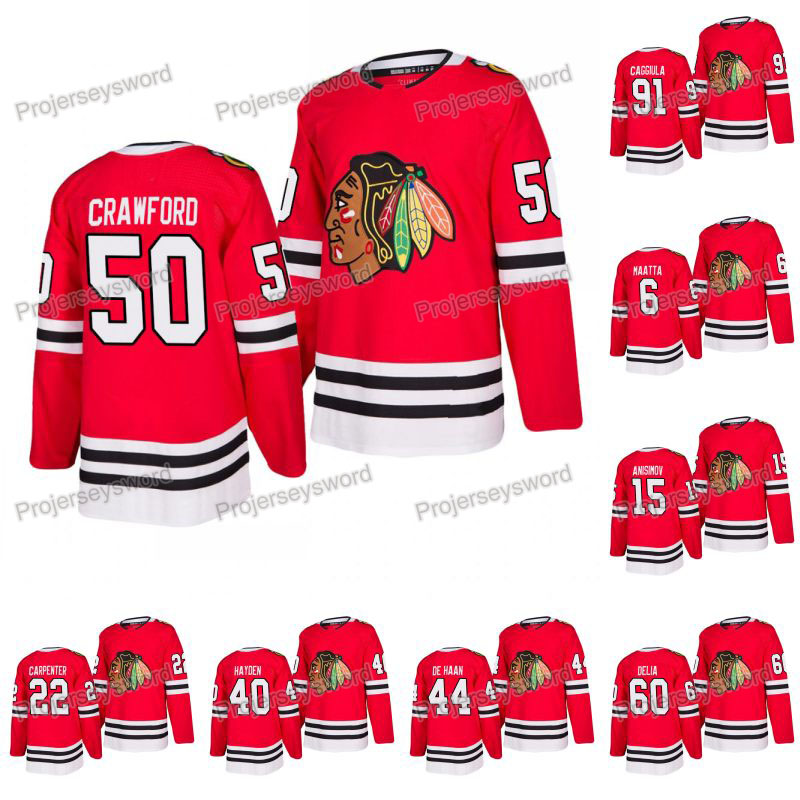 

2019-20 Corey Crawford Jersey Chicago Blackhawks Andrew Shaw Artem Anisimov Ryan Carpenter Collin Delia Alexander Nylander Drake Caggiula, 6 red
