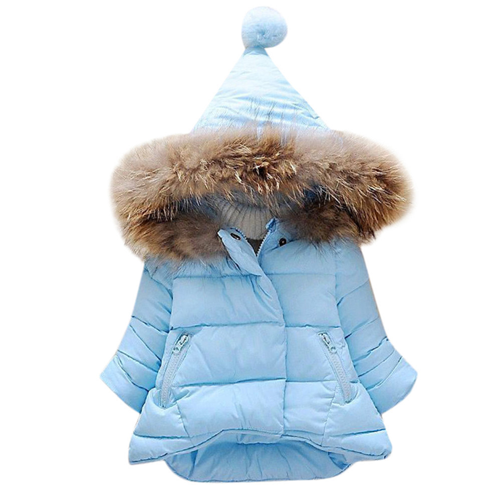 

baby girls Hooded coat scarf girls ultra thin down jacket Hairball outerwear children parka Windproof outerwear, Blue