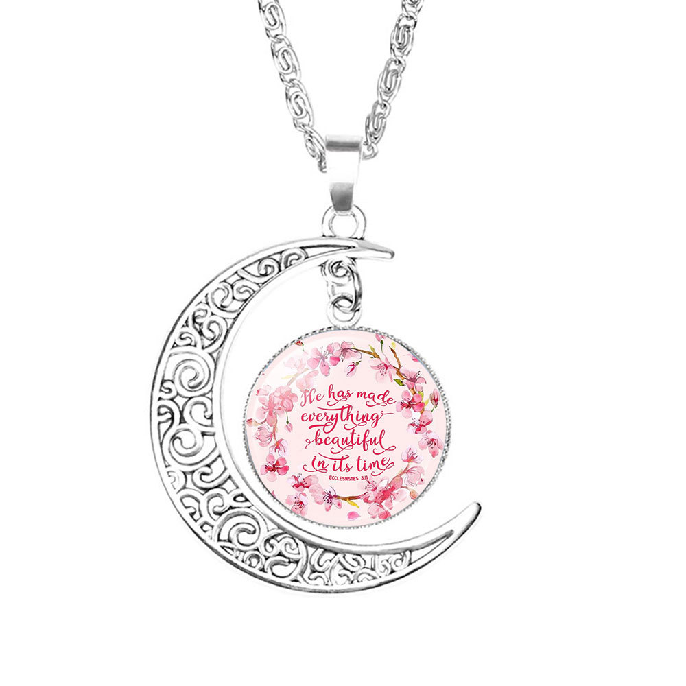 

New Christian Bible Verse pendant Moon necklaces For women Christians Scripture Glass Cabochon charm Fashion Jewelry Gift