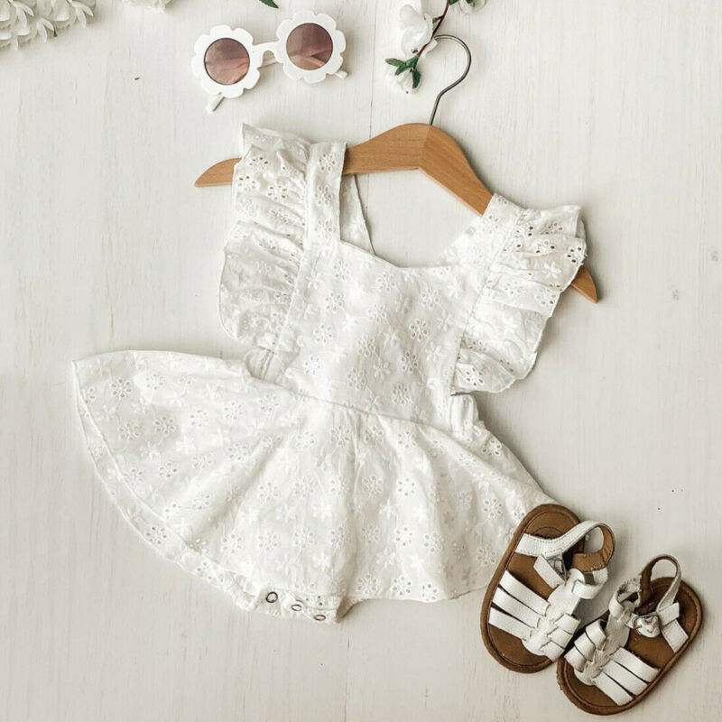 

0-24M Newborn Baby Girl Clothes Solid Color Ruffles Sleeve Flower Romper Headband 2Pcs Outfits Cotton Summer Clothes Set, As pic