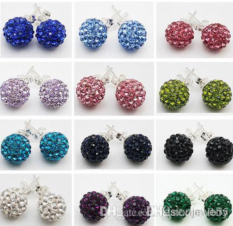 

new 30 Pairs/lot 10mm Jewelry crystal hot new Rhinestone Mix Colors white New disco Ball beads clay crystall Crystal Earrings Stud DIY