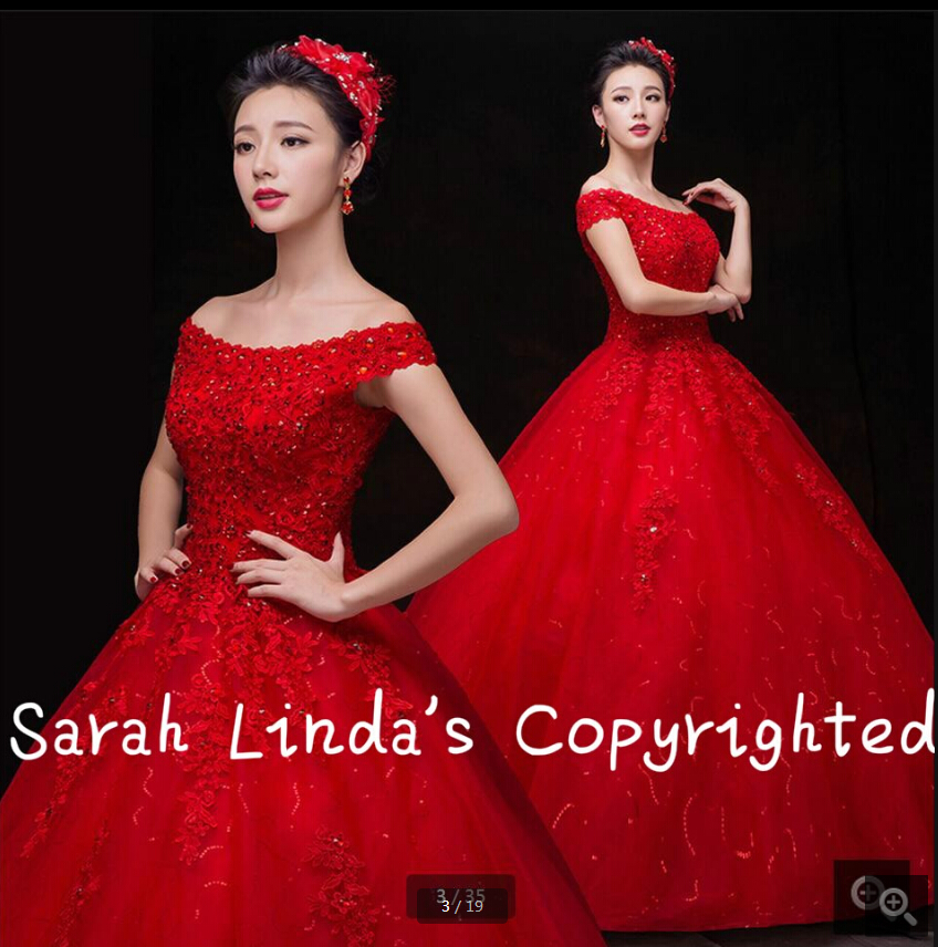 

Vestido De Noiva 2019 ball gown red lace wedding dress off the shoulder beaded princess short sleeve wedding gowns free shipping 2019, Ivory