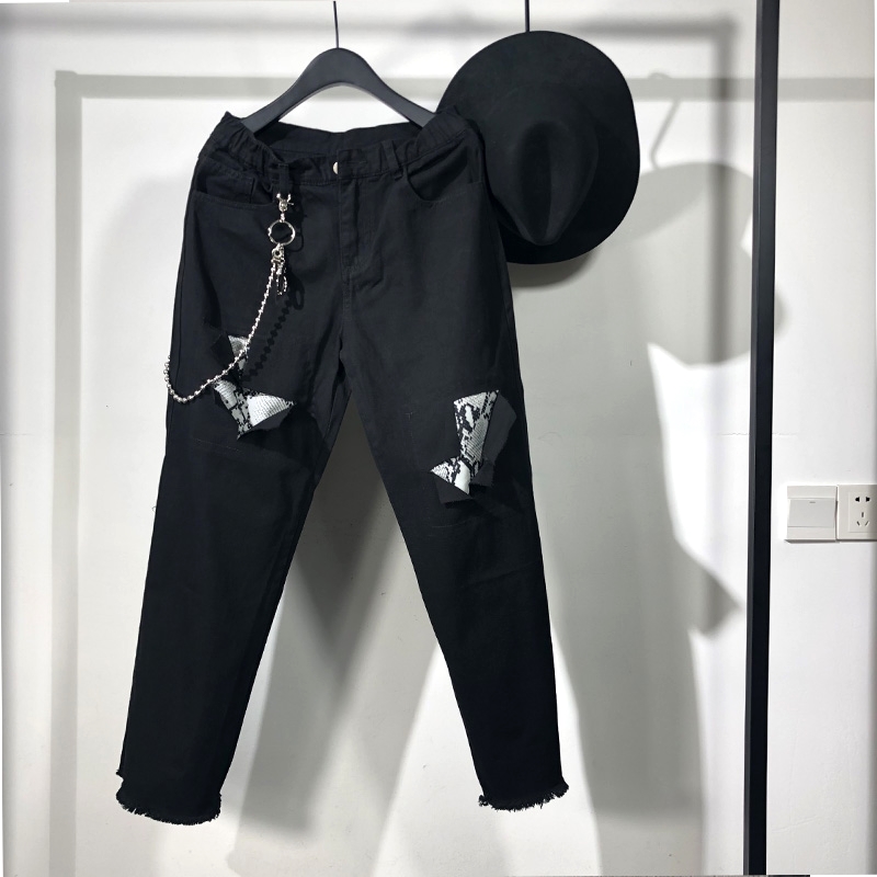 

Owen Seak Men Denim Jeans Formal High Street Men's Clothing Hip Hop Spring Straight Men Solid Jeans Pants Size XL, Black