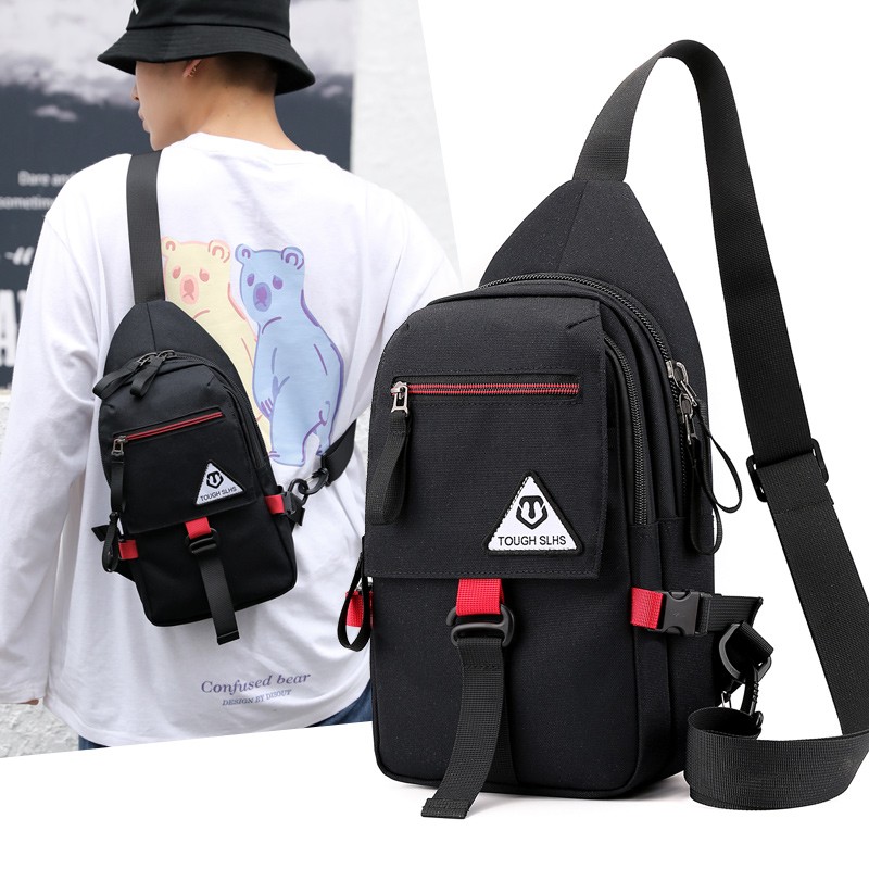 

black nylon crossbody purse motorcycle chest bag sling pack mobile phone bag shoulder sac messenger homme cartera de mano hombre