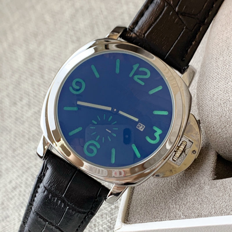 

2010 High quality New arrival Man watch luxury Genuine leather watch Big dial Blue face quartz wristwatches Sports casual clock dropshipping, Silver case black band