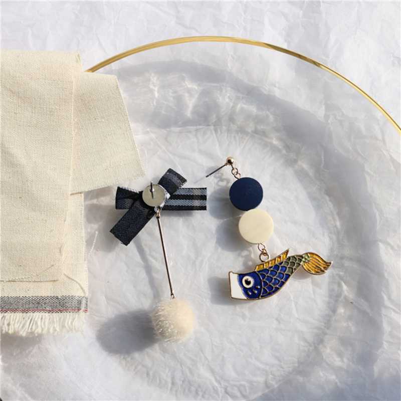 

Dangle & Chandelier Cartoon Cute Vintage Kimono Lucky Nishikigoi Koi Fish Enamel Asymmetry Earrings For Women