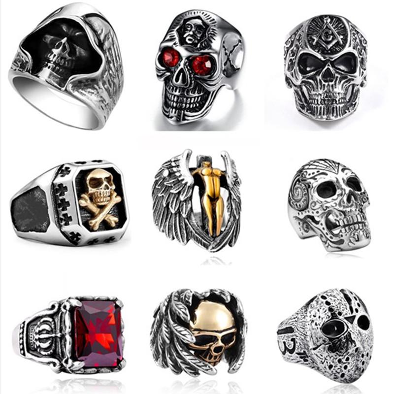 

Gothic Punk Mens Stainless Steel Ring Vintage Hip Hop Skull Rings For Men Steampunk Jewelry Accessories