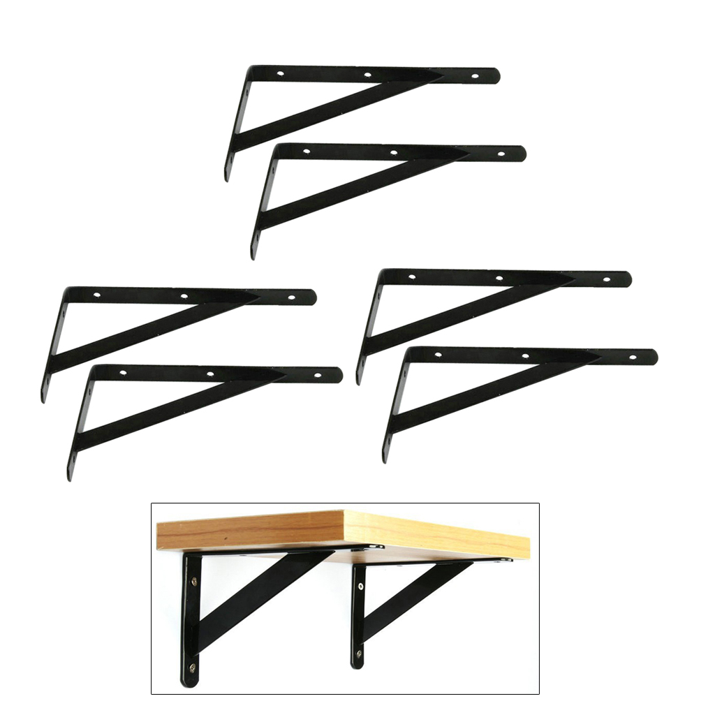 

3 pairs metal floating wall shelf rack l shaped shelving board holder black