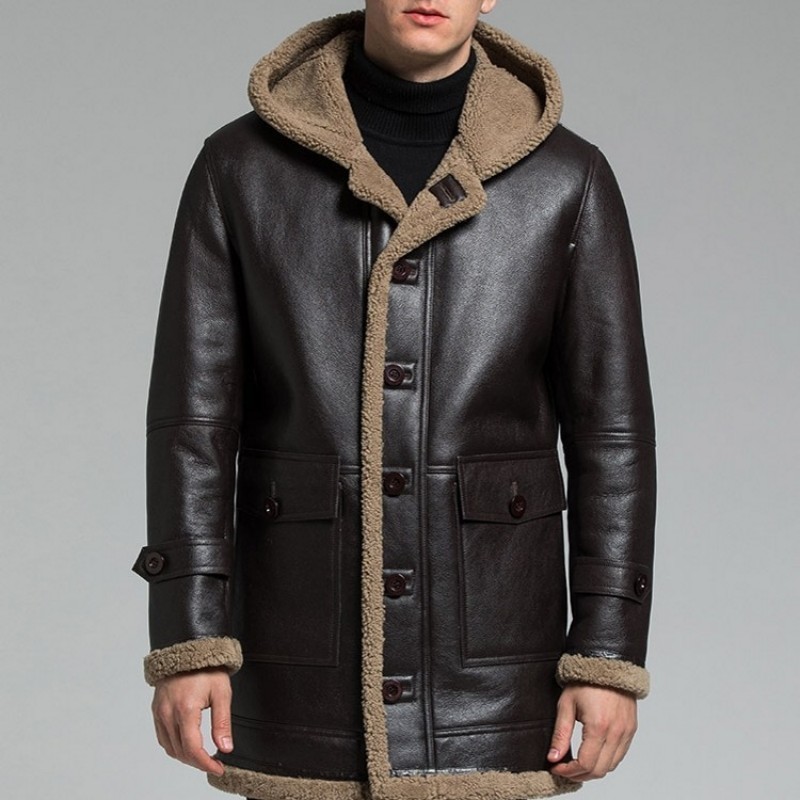

Winter men' leather leather sheepskin sheepskin coat thick coat hot lining fur simple button half long hat