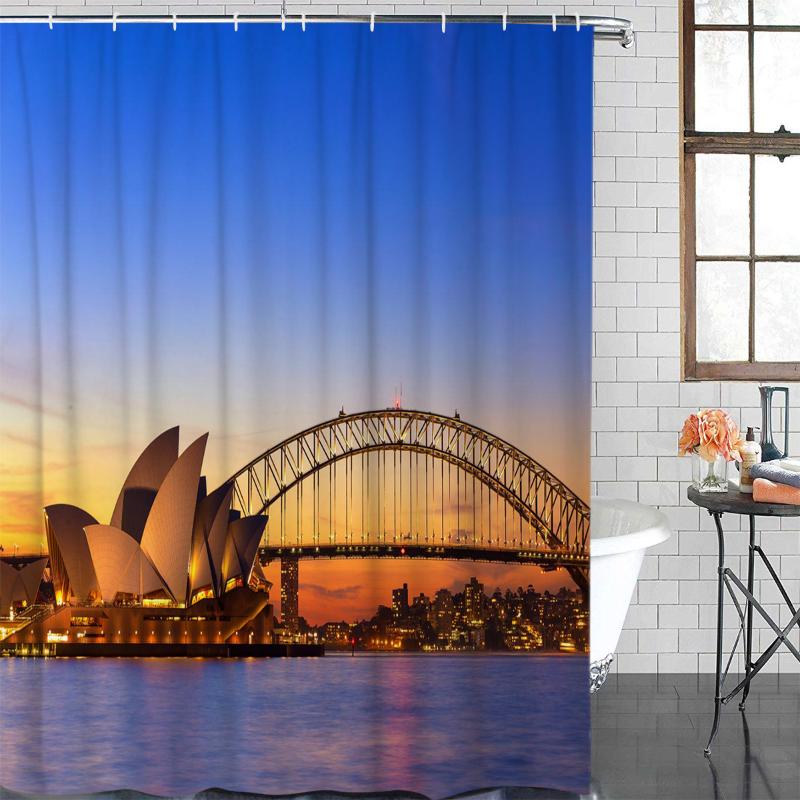 

Sydney Opera House Sunset Bridge Sea Waterproof Shower Curtain With Hook For Home Decoration Bathroom Shower Curtain