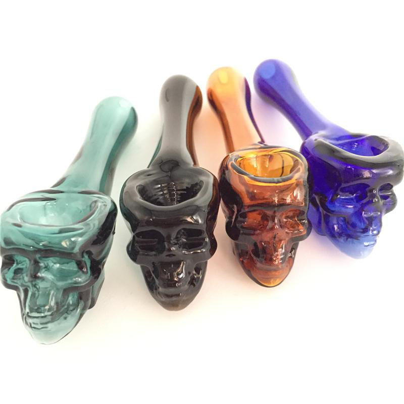 

Glass Hand Pipes Oil Burner Pipes Skull Smoking Spoon Pipe 10cm Tobacco Dry Herb Smoking Rig Glass Bubbler 20g Weight