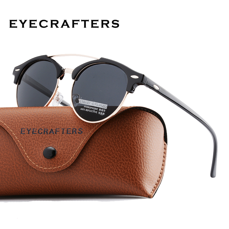 

Fashion Mens Club Round Sunglasses Polarized Womens Brand Designer Polaroid Double Bridge Sunglasses Oculos de sol, White;black