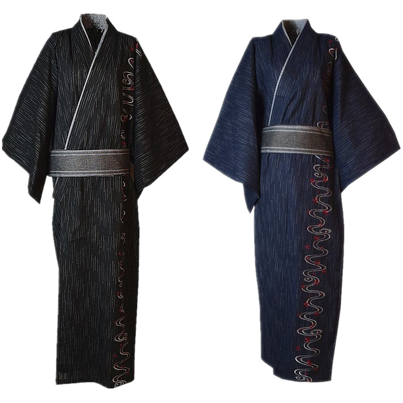 

Ethnic Clothing 3pc/set Kimono Suit Traditional Japanese Male With Obi Belt Men's Cotton Bath Robe Yukata Sleepwear 022804