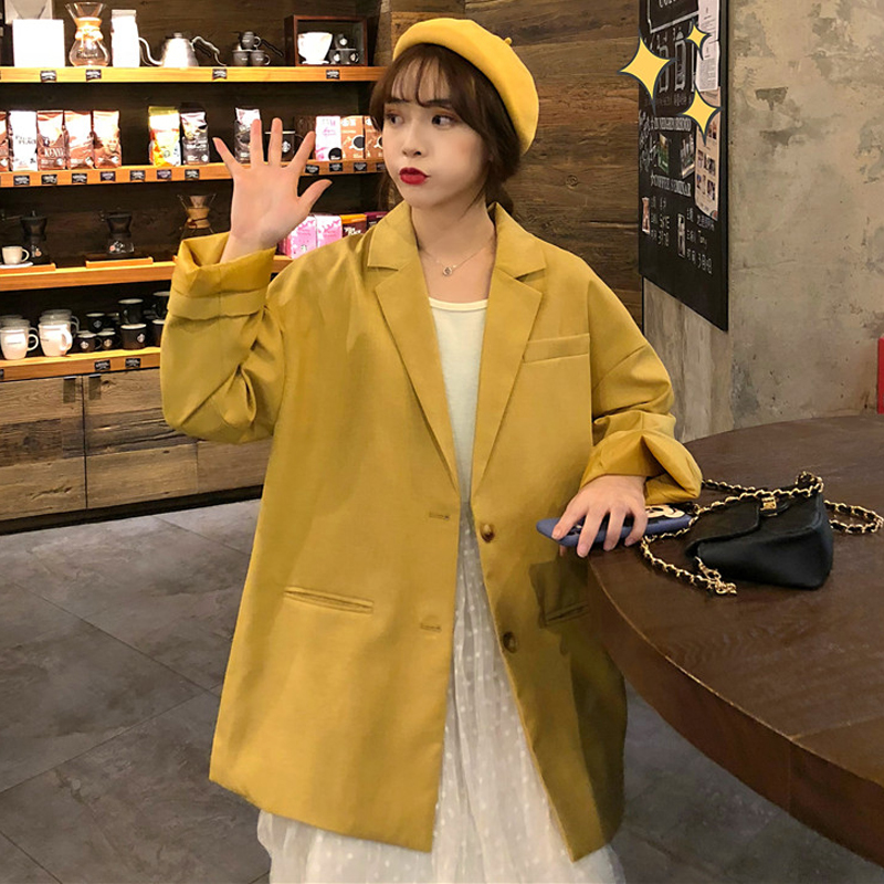 

Women's Suits & Blazers 2021 Korean Style Women And Jackets Vintage Solid Color Casual Blazer Mujer Oversize Feminino Woman, As pic