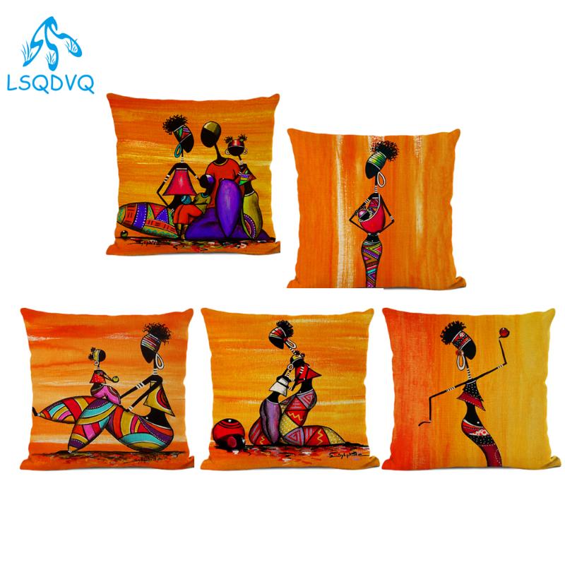 

African Style Decorative Throw Pillows Case Cotton Linen Women Girls Sofa Cushion Cover for Home Car Living Room Decoration