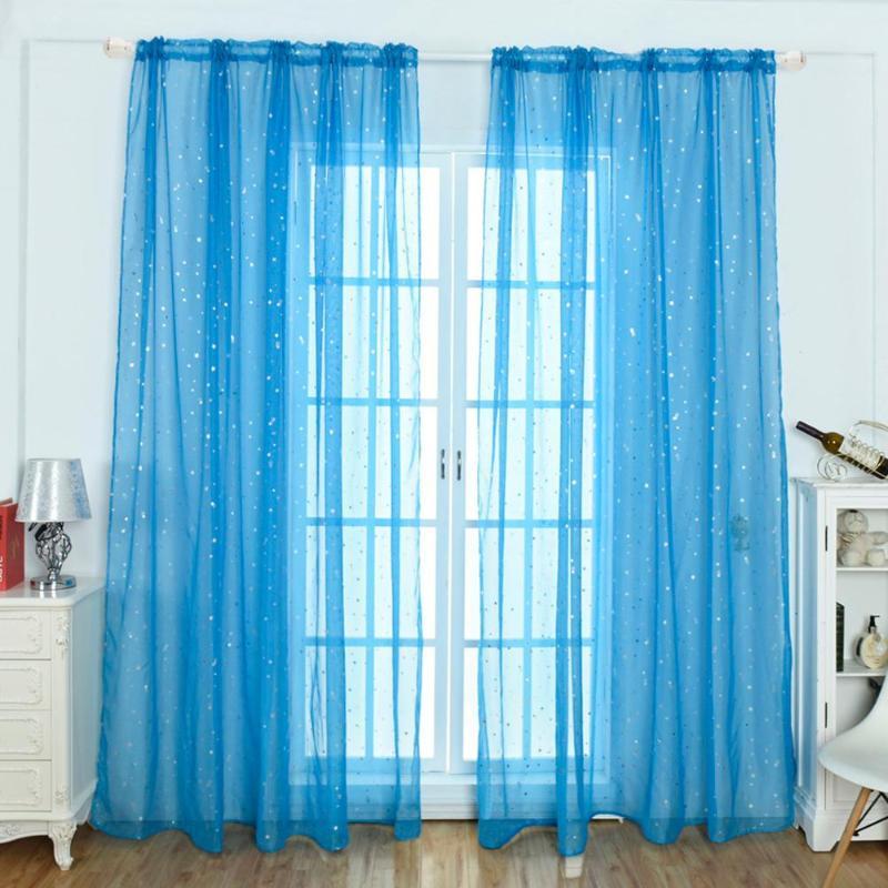 White Star Print Tulle Sheer Curtains Modern Curtain For Living